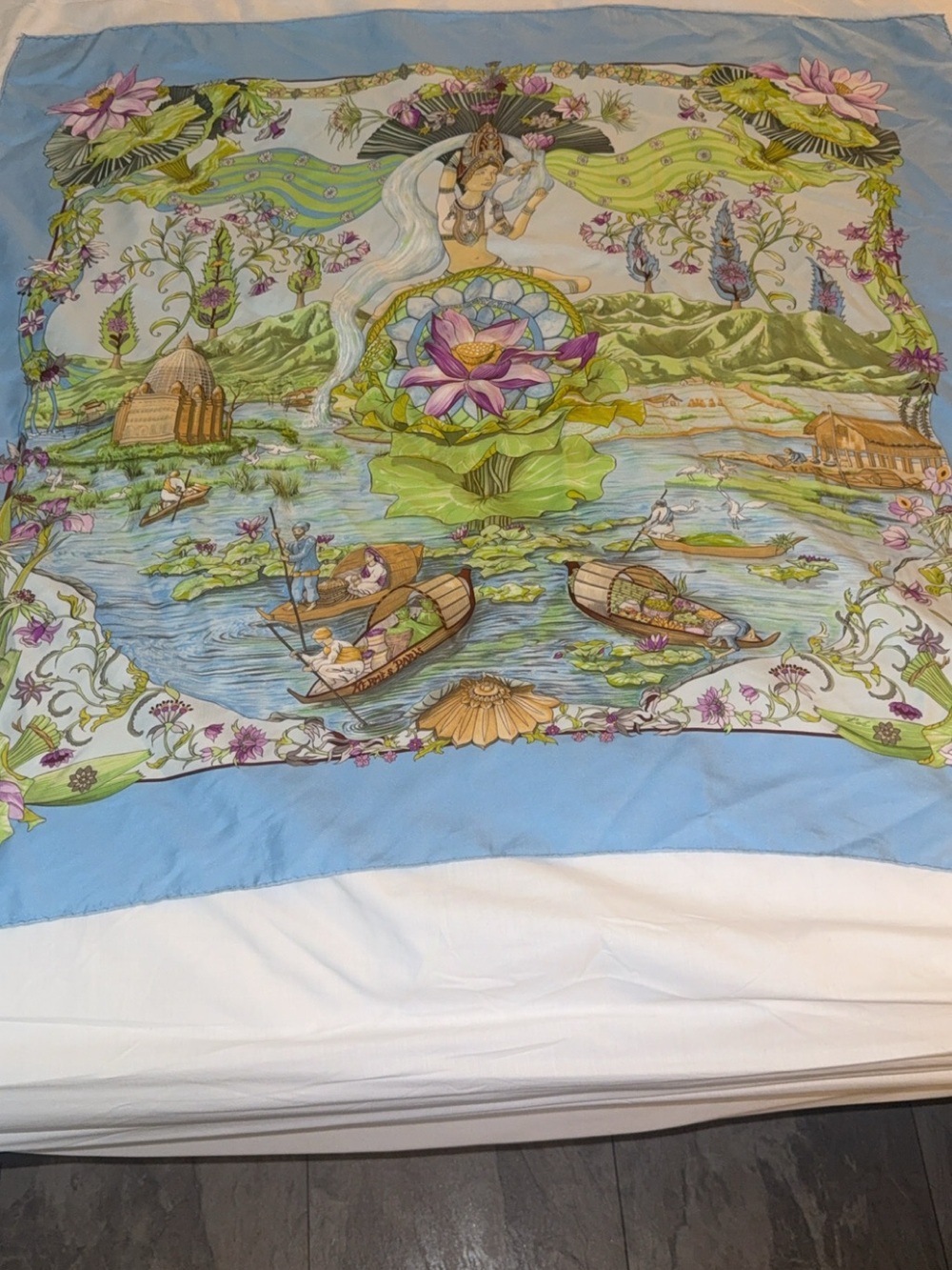 Blue Botanical Lotus Print Decorative Bedding Throw